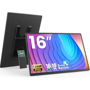 Portable , 16 Inch 1200P FHD, Horizontal and Vertical with Kickstand, Plug&Play, Built-in Speakers, Ultra-Thin Zero Frame,Travel  for Laptop with   Cover