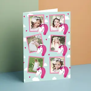 Personalized Unicorn Photo Card for Kids – Custom Name & Photo Collage Birthday Card, Cute Unicorn Theme for Girls