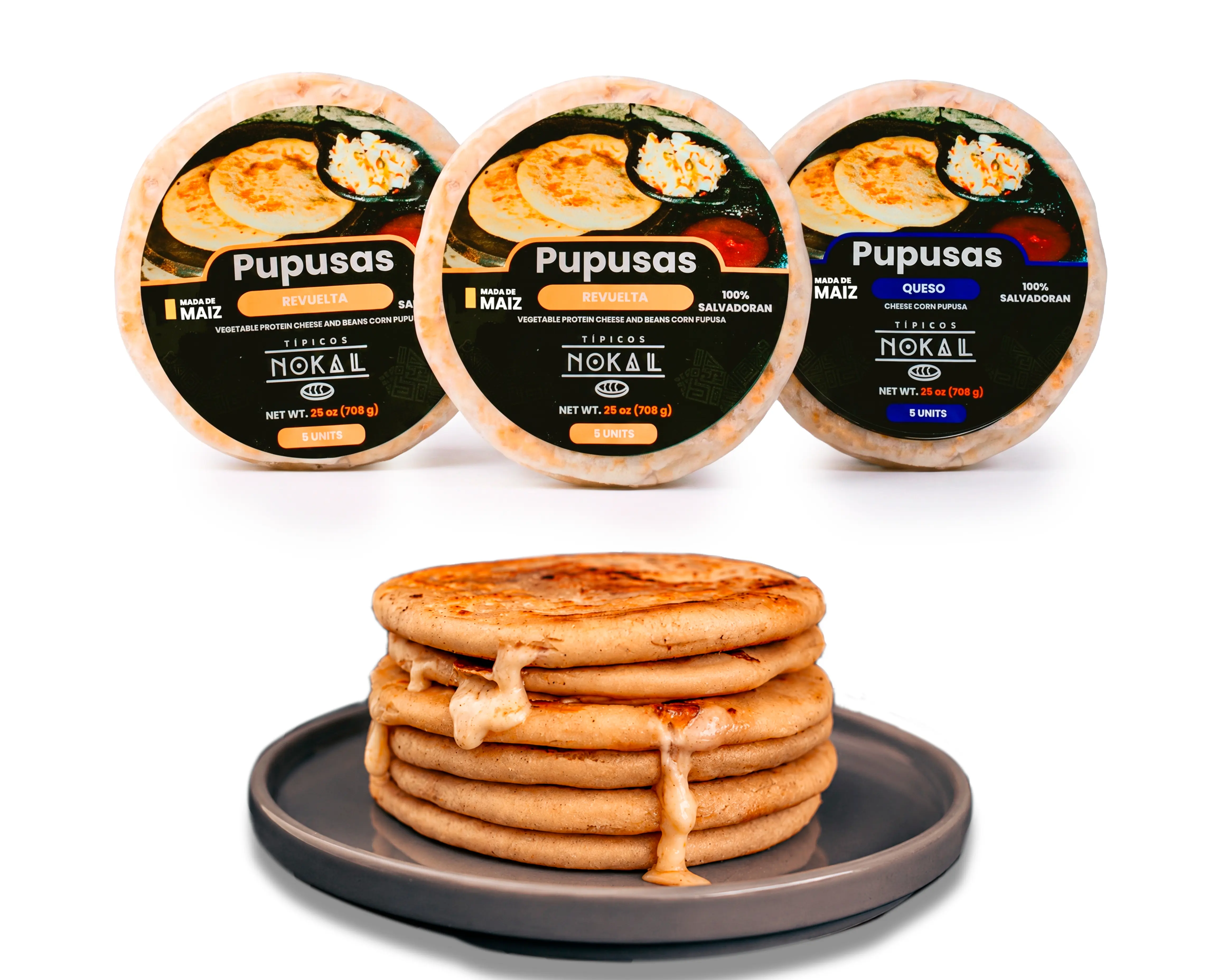 Typical Nokal Pupusas Mix, 10 Soy Revuelta and 5 Cheese Pupusas, Authentic Salvadoran Pupusas, 15 ct, 75 oz. Family Pack