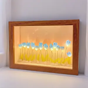 Creative Tulip LED Night Light – Floral Picture Frame & Tabletop Atmosphere Lamp; Warm Glow Decor, Perfect for Birthdays and Home Accents.