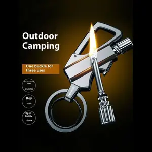 RING RING 2025 1pcs Permanent Match Infinity Lighter with Multitool Keychain Bottle Opener, Reusable Waterproof Match Strike Anywhere, Forever Flint Fire Starter for Outdoor Survival, for Men multi-functional (Kerosene Not Included) Sparkling Keychain