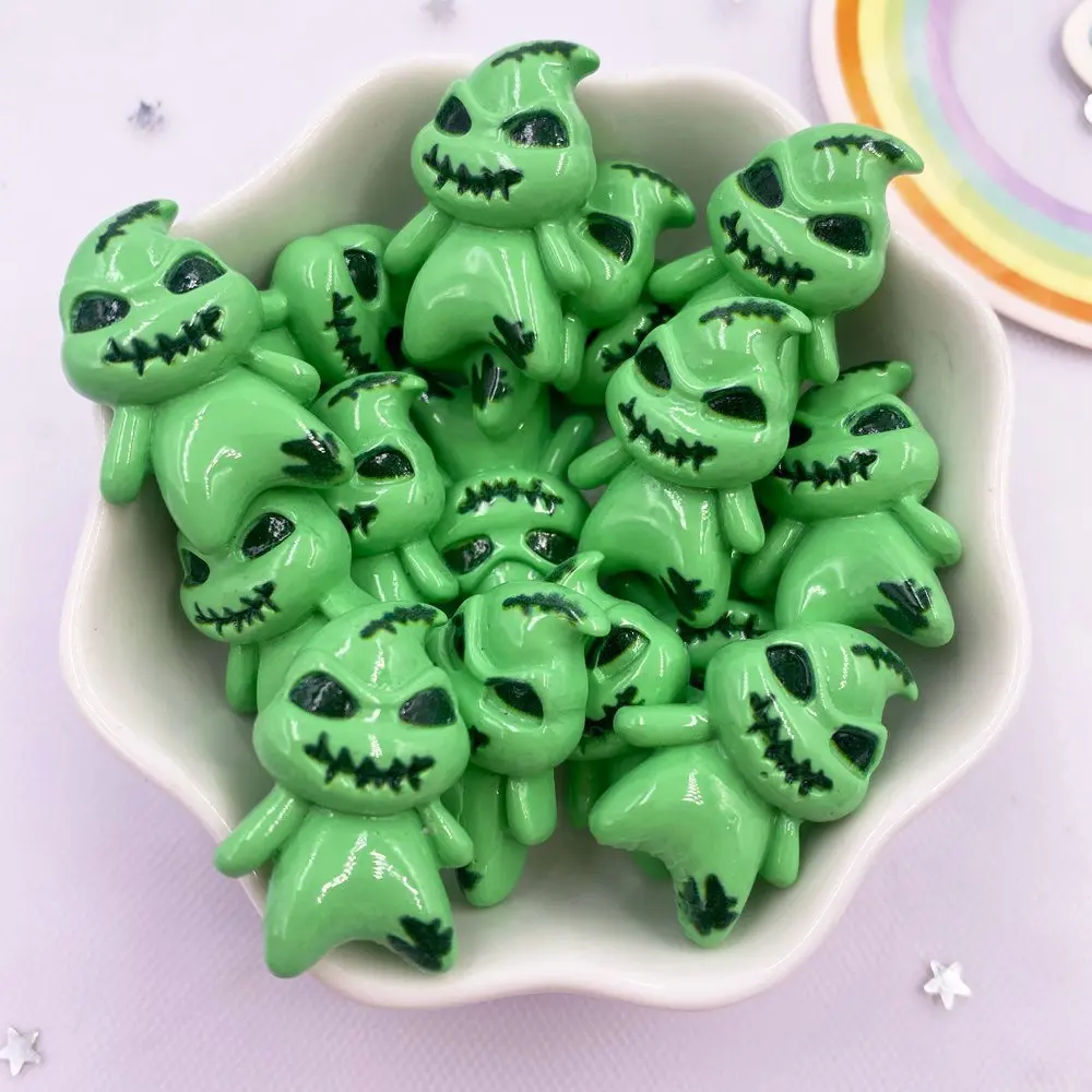 10PCS Resin Green Ghost Flatback Cabochon Stone Applique DIY handmade Material Scrapbook Accessory, used for Scrapbooking and Jewelry Making Halloween Decoration Crafts Handcraft