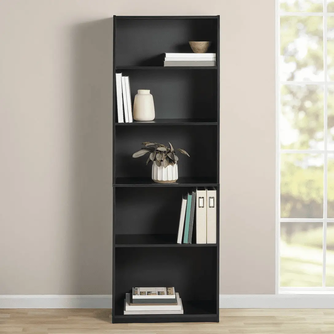 Mainstays 5-Shelf Bookcase with Adjustable Shelves, True Black Oak