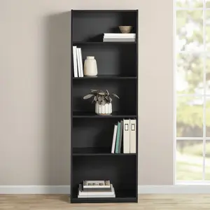 Mainstays 5-Shelf Bookcase with Adjustable Shelves, True Black Oak