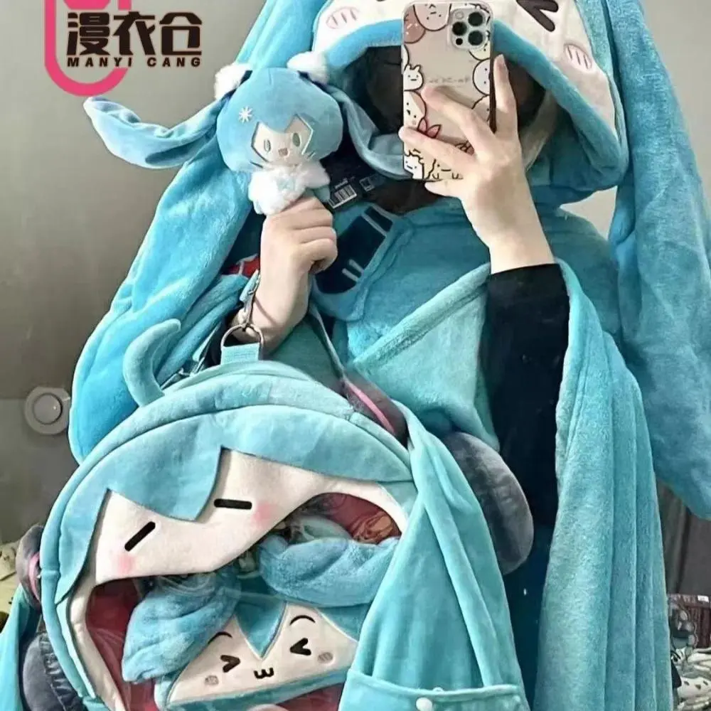 Hatsune Miku Themed Hooded Cape Blanket for Girls - Warm Shawl, Warm Hood Cape Cloak, Hatsune Miku Append Graphic Hanging Decor for Indoor, Office Aircon Use (Home Supplies), Anime