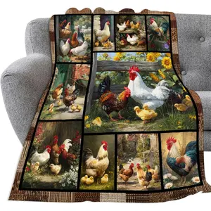 Farmhouse Rooster Throw Blanket Ultra Soft Farm Country Chicken Flannel Blanket Lightweight Cozy Blankets Gift For Women Men Couch Sofa Bed 50" X 40"