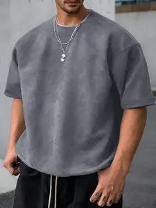Men's Summer Casual Suede Short Sleeve T-Shirt, Loose Fitting Stylish Top for Comfortable Daily Wear, Plain Design for Versatile Fashion