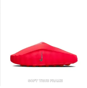 Vibrant Red Thick-Soled Mule Slides, Orange Cushioning Massage Outsole, Perforated Upper, Pre-Game Recovery Tech Slides