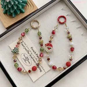 Adorable Christmas Full-Diamond Alloy Phone Case Charm Santa Claus Tree Phone Key Chain Luxury Crystal Lanyard