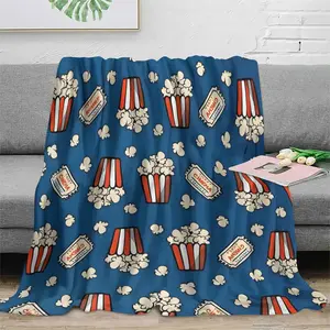Four-season popcorn-themed blanket, soft and comfortable, suitable for both teenage boys and girls, ideal for movie nights, and a stylish blue home decor