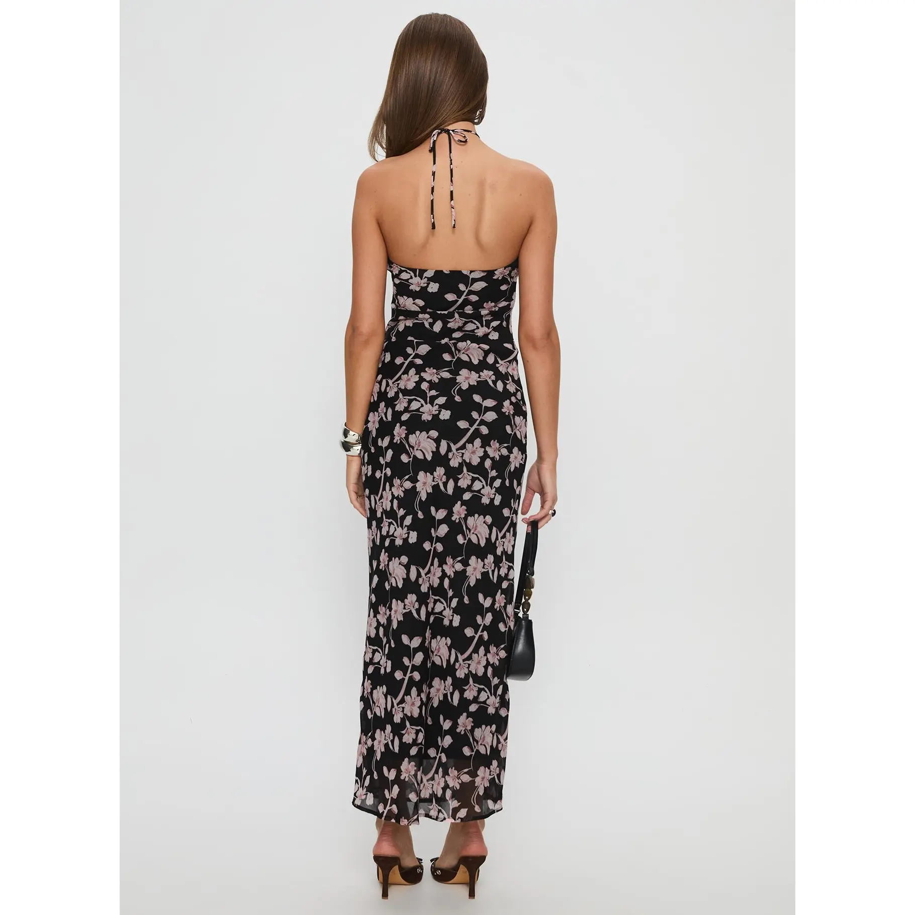 Anisa Halter Maxi Dress Black Floral - TikTok Shop