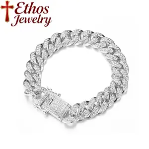 Hip-hop AAA12mm ice drop inlaid alloy bracelet for men, fashionable and unique zircon-embedded Cuban chain jewelry Iced Out Moon