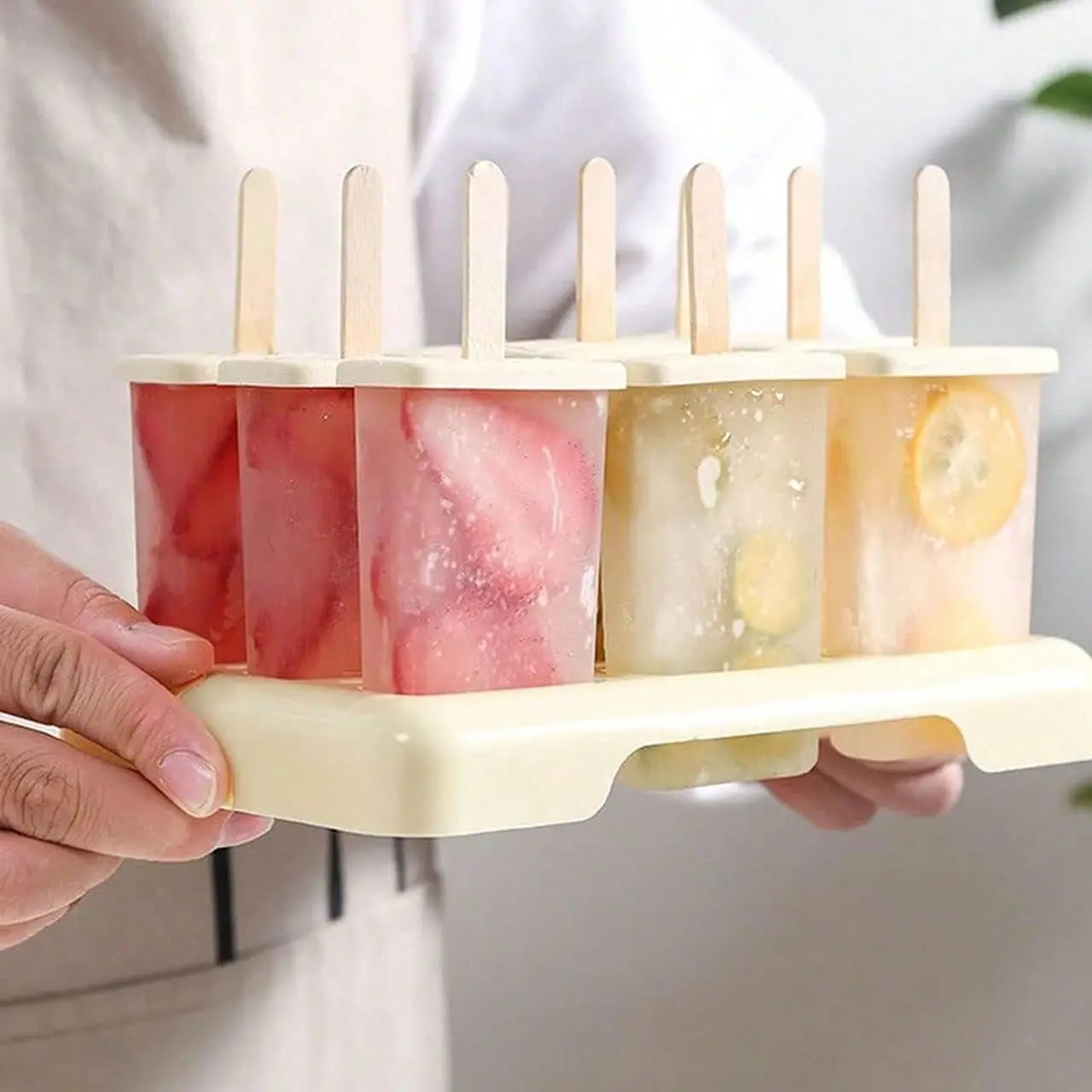 9-Compartment Ice Cream Mold Set, Reusable Plastic Ice Pop Molds with Lid, DIY Cooking Summer Treats, Perfect Gift for Holidays