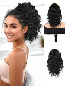 Ponytail Extension 10 Inch Drawstring Ponytail Hair Extensions for Women Natural Black Short Kinky Curly Ponytail Fake Piece with 1 Secure Clips, e for Daily & Party Wear