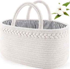 Abenkle Baby Diaper Caddy, Nursery Storage Bin and Car Organizer for Diapers and Baby Wipes, Cotton Rope Diaper Basket Caddy, Changing Table Diaper Storage Caddy ABenkle