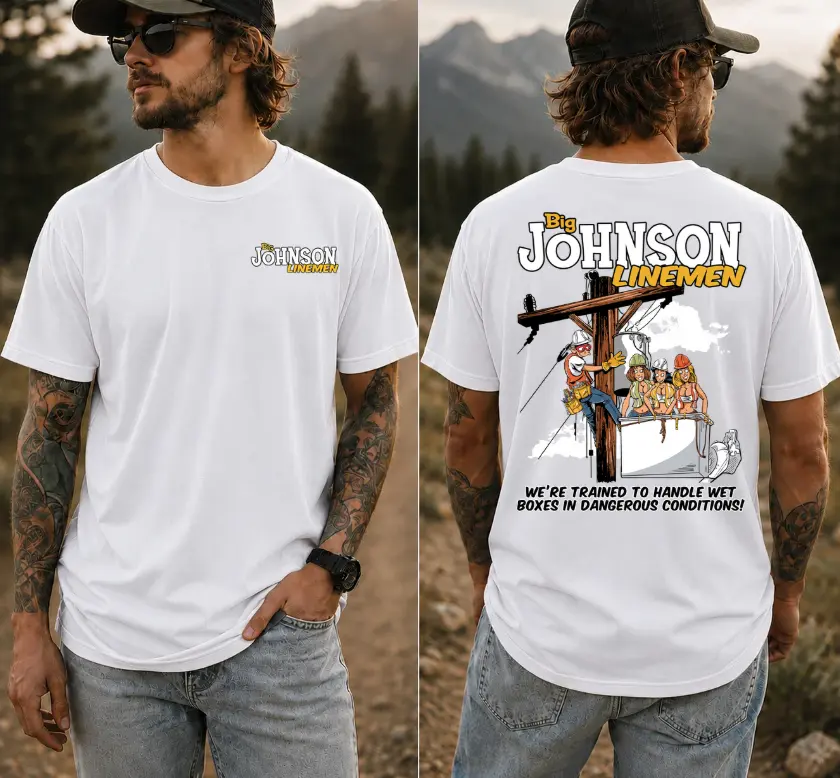 Big Johnson Linemen Tshirt, We’re Trained to Handle Wet Boxes Funny Electrician Tee, Blue Collar Tshirt, Comical Construction Outfit, GIft For Him