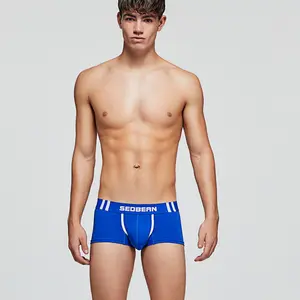 Blue Red White  Patriotic Men's Cotton Boxer Briefs - Low-Rise, Athletic-Style, Solid-Color Underwear for Youthful Appeal, Outdoor Activities