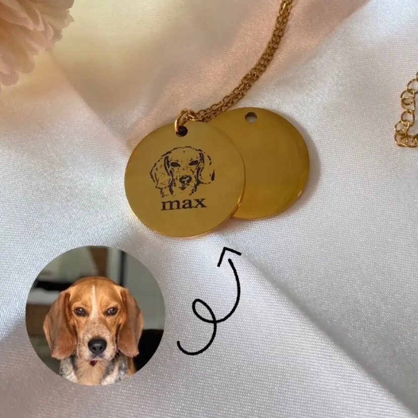Custom pet portrait- Gift for pet mom - pet portrait necklace - engraved photo - pet memorial