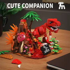 Dinosaur World Building Blocks Set T.Rex & Volcano Scene Dinosaur Park STEM Creative Toy Easter Spring Holiday Gift for Kids 8-14 Boys Girls Home Office Decoration Collectible Set