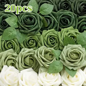 20 Stemmed Artificial Roses, Realistic Touch, Plastic Material, No Container, Perfect for Weddings, Birthdays, Anniversaries & More! Decorative Flowers