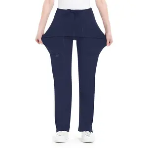 Yoga Scrub Pants for Women - 4-Way Stretch Fabric with 5 Pockets, Mid Rise Flared Leg Work Pants Featuring a Cargo Pocket