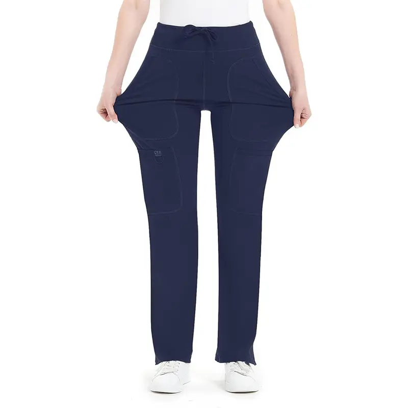 Yoga Scrub Pants for Women - 4-Way Stretch Fabric with 5 Pockets, Mid Rise Flared Leg Work Pants Featuring a Cargo Pocket Activewear Look Athleisure Bottoms Gym Fitness Sportswear High Waisted Athletic