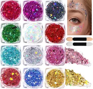 12-Color Face and Body Glitter Gel Set - Temporary Tattoo Makeup, Hair Glitter Gel for Festival Use