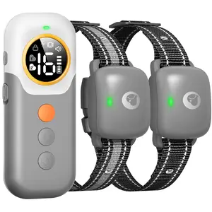 Gray Dog Training Collar – Rechargeable TP-C,Adjustable Intensity – 4-in-1:Electric Shock,Vibration,Buzzer,LED – IPX7 Waterproof – Anti-Bark,Electronic Fence – For Small/Medium/Large Dogs Heaflex