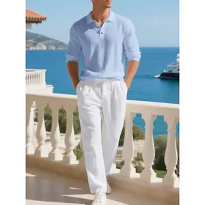 Men's Linen Shirt Set, Old Money Aesthetic Casual Elegant Comfortable Men's Clothing, Skin-Friendly Breathable Fabric for Beach Vacation Home Use