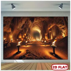 1pc 2D Flat Illuminated Cave Vibrant Polyester Backdrop,Mysterious Flame-Lined Tunnel Design for Party Decor, Photo Booths, Wall Hangings - for Classroom, Office Celebrations, Birthdays & More