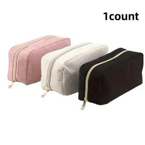 Fashionable Light Cotton Canvas Storage Bag, Large Capacity Cosmetic Organizer, Portable Travel Pouch, Simple Style, Spacious Utility, Makeup Storage Bag Ideal for Travel and School Supplies, Travel Cosmetic Bags