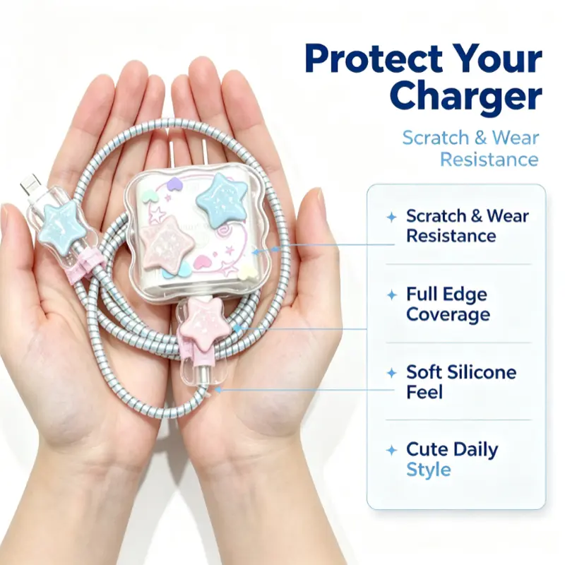 1 Pack Cute DIY Cable Protector For IPhone/iPad 18W/20W Adapter Charger, Colorful Love Heart Design Transparent Data Line Cable Case, Phone Charging Protector For Apple Charger，Y2k，Girl Gift
