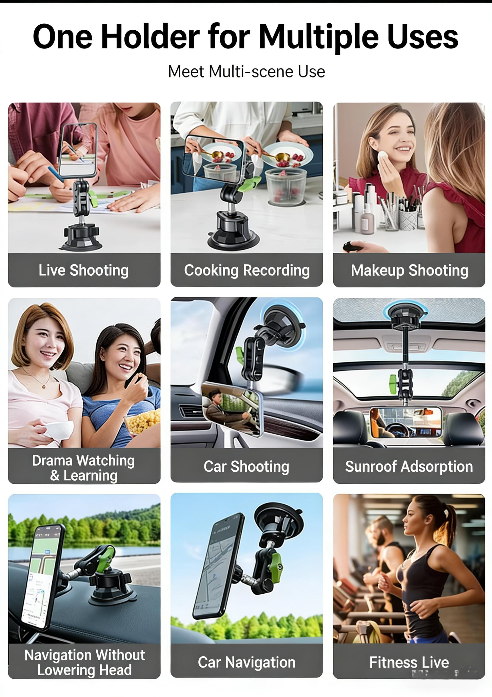 Magnetic Car Phone Mount with Strong Suction 360° Adjustable Hands-Free Holder for iPhone Android Multi-Scene Nav Live Shooting Universal Car Gadget