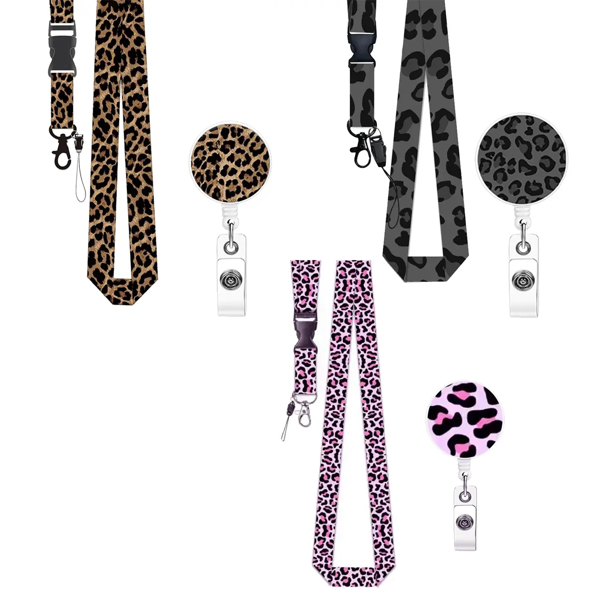 Cool Wind Leopard Print ID Holder Lanyard, Detachable Work Badge Tag Stand with Clip, Office Supplies for Healthcare Teachers Nurses Social Workers