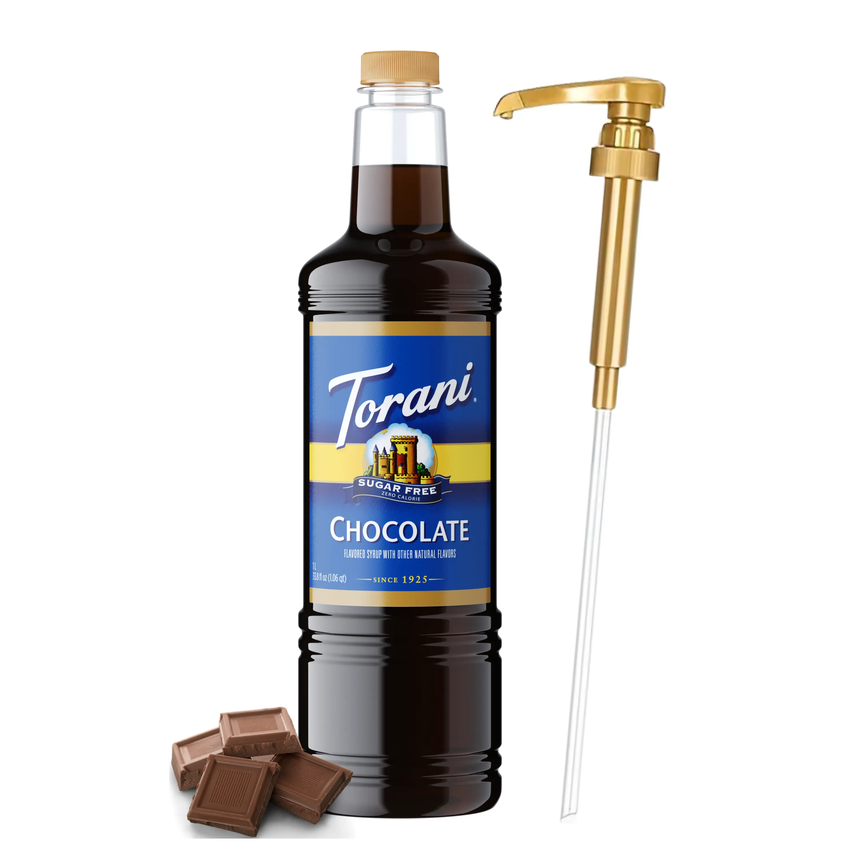 Torani Sugar Free Chocolate Syrup - 1L Bottle with Pump Dispenser, 0 Sugar, 0 Calories, Keto-Friendly, Gluten-Free, Natural Chocolate Flavor for Coffee, Lattes, Beverages, Beverage