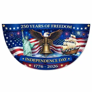 4th of July Fan-Shaped Banner 250 Years of Freedom 1776–2026 Patriotic USA Eagle Flag Independence Day Porch Decor