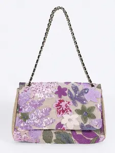Hand-made sequined flower embroidered metal chain crossbody bag, Chic crossbody purse, niche design texture literary versatile one-shoulder underarm bag, simple casual and exquisite daily commuting, shopping and dating, etc., Handcrafted bag