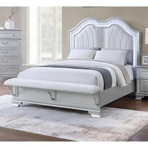 Bellemave  Contemporary Elegant  Bed w Built-in Footboard Bench Upholstered HB USB 1pc Bed Gray Finish.   1pc