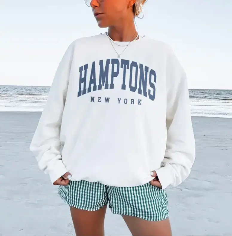 Hamptons City Sweatshirt, New York Pullover, Vintage Varsity Aesthetic, Trendy Travel Destination Gift, Unisex Crewneck Sweatshirt Cotton Trending