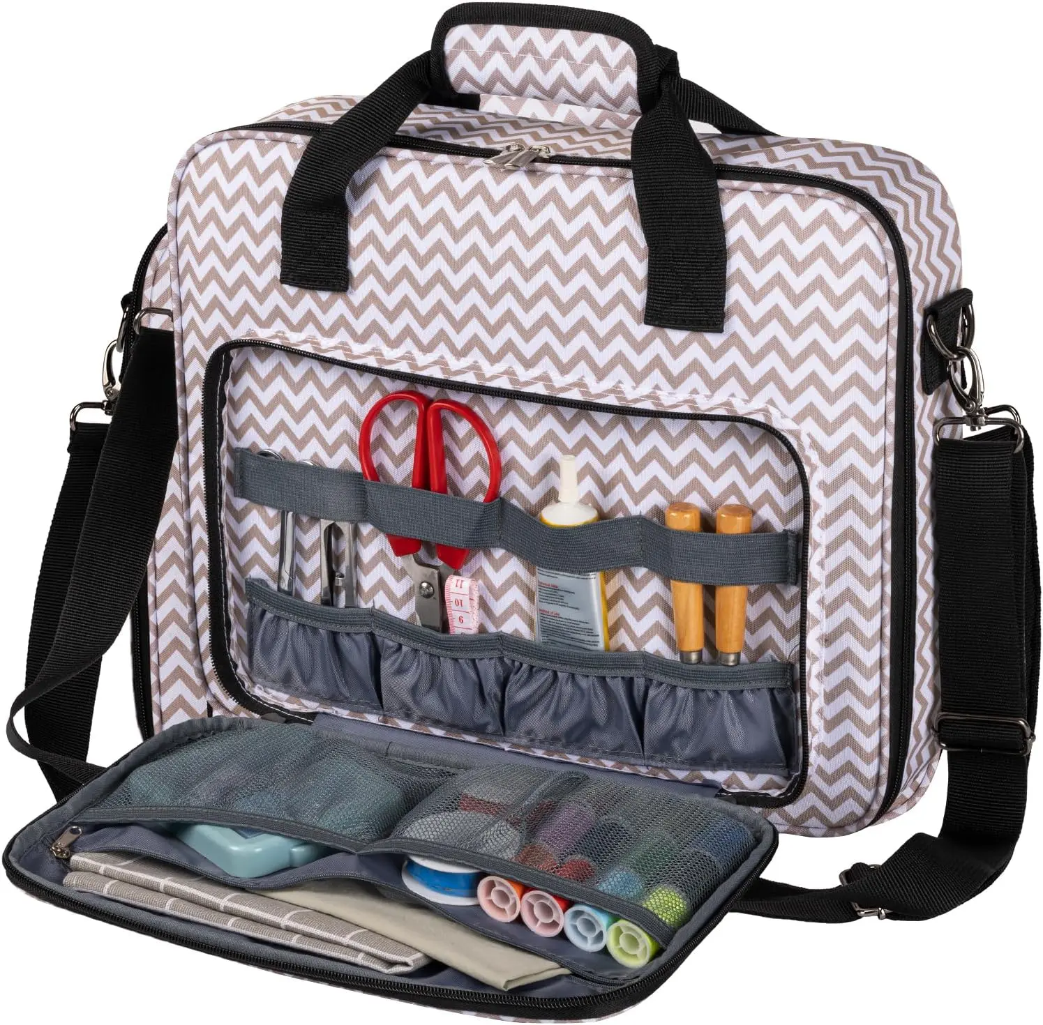 BAGLHER Cross Stitch & Embroidery Organizer Bag - Large Portable Project Storage with 3 Compartments, Travel Friendly Carrying Case for 11.2" Hoops, Threads, Supplies (Purple)