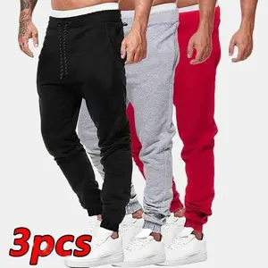 Men's Multi-Pocket Solid Color Flat Front Elastic Waist Drawstring Ribbed Ankle Jogger Pants - Beige Sweatpants for Sports & Casual Wear