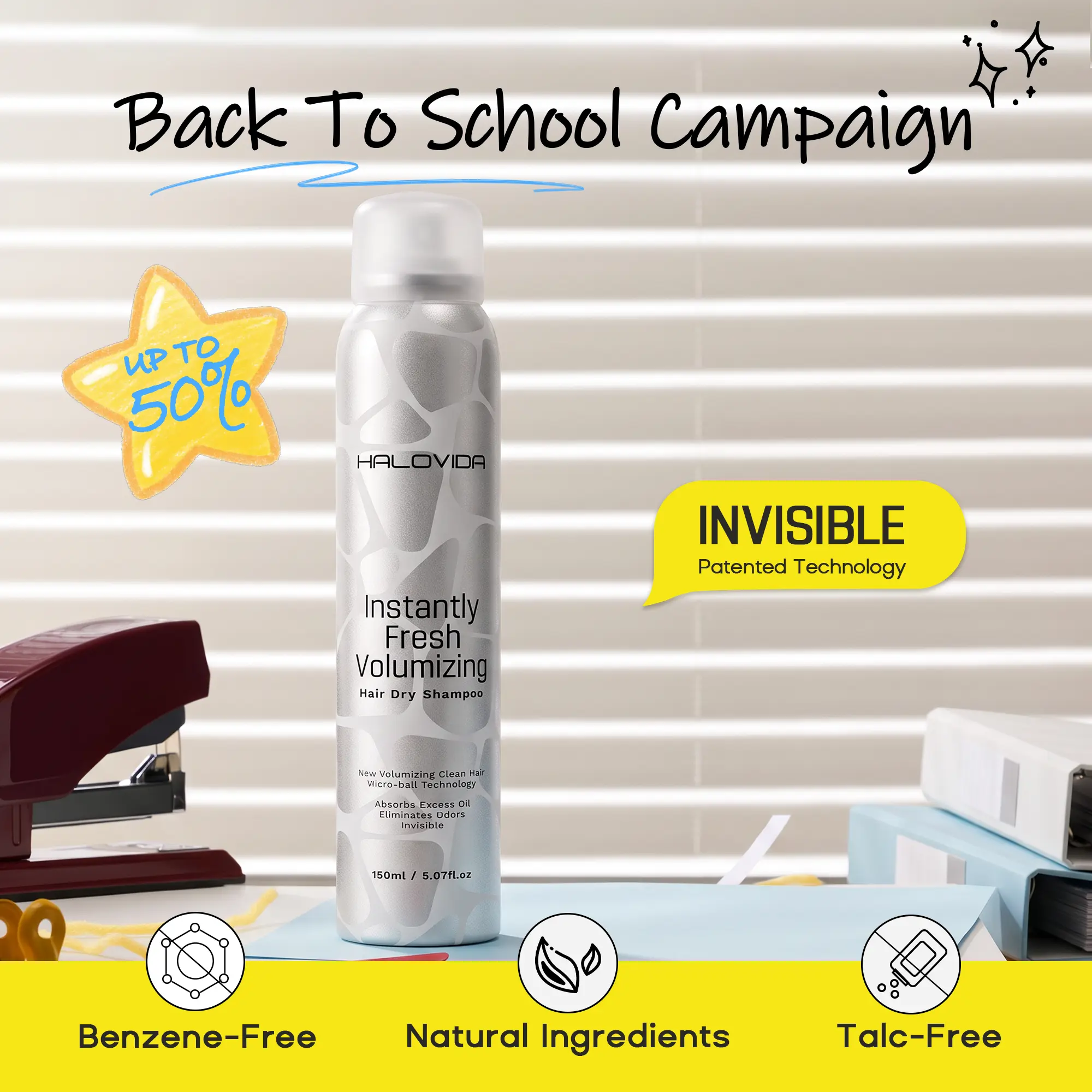 Halovida Instant Fresh Volumizing Invisible Dry Shampoo - Organic Cleansing Conditioner for Voluminous & Hydrated Hair, Absorbs Oils,Gentle,Clarifying Shampoo(150ml/60ml)
