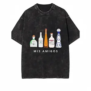 Men's Vintage Tequila Party T-Shirt - Mexican Spirits Graphic Tee with Tequila Bottle & Lime Designs - Heavyweight Cotton Shirt for Bars, Parties, Vacations - Funny Drinking Apparel Gift for Tequila Lovers - Retro Washed Look with Agave & Sombrero Print