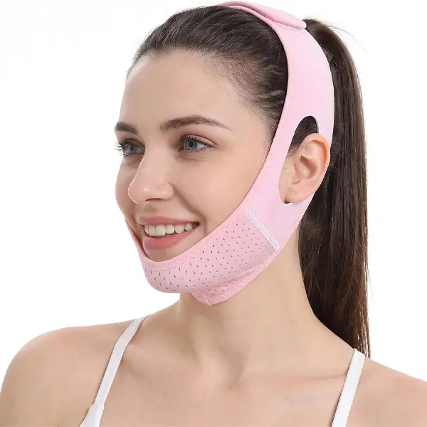 Daily V-Line Face Lifting Strap with Chin Strap - Adhesive Grip Reusable Adjustable Jawline Lift Tool, Beauty Equipment for Skin Firming, Facial Contouring (Pink)