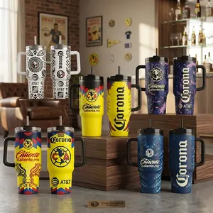 [Collection] Club America Soccer Fan 40oz Tumbler with Handle, Caliente MX Inspired Travel Mug, Mexican Football Lover Drink Cup, Corona Style Sports Gift, Stainless Steel Insulated Tumbler, Reusable Hot Cold Drinkware