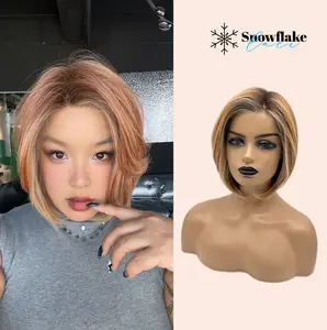 JBEXTENSION 12 Inches Bob Cut Pre-Cut Snowflake Lace Frontlace Glueless Wig KHLOE LACE【PERMATEASE】【BENDY EAR TABS】 JBEXTENSION 12 Inches Bob Cut Pre-Cut Snowflake Lace Frontlace Glueless Wig KHLOE LACE【PERMATEASE】【BENDY EAR TABS】