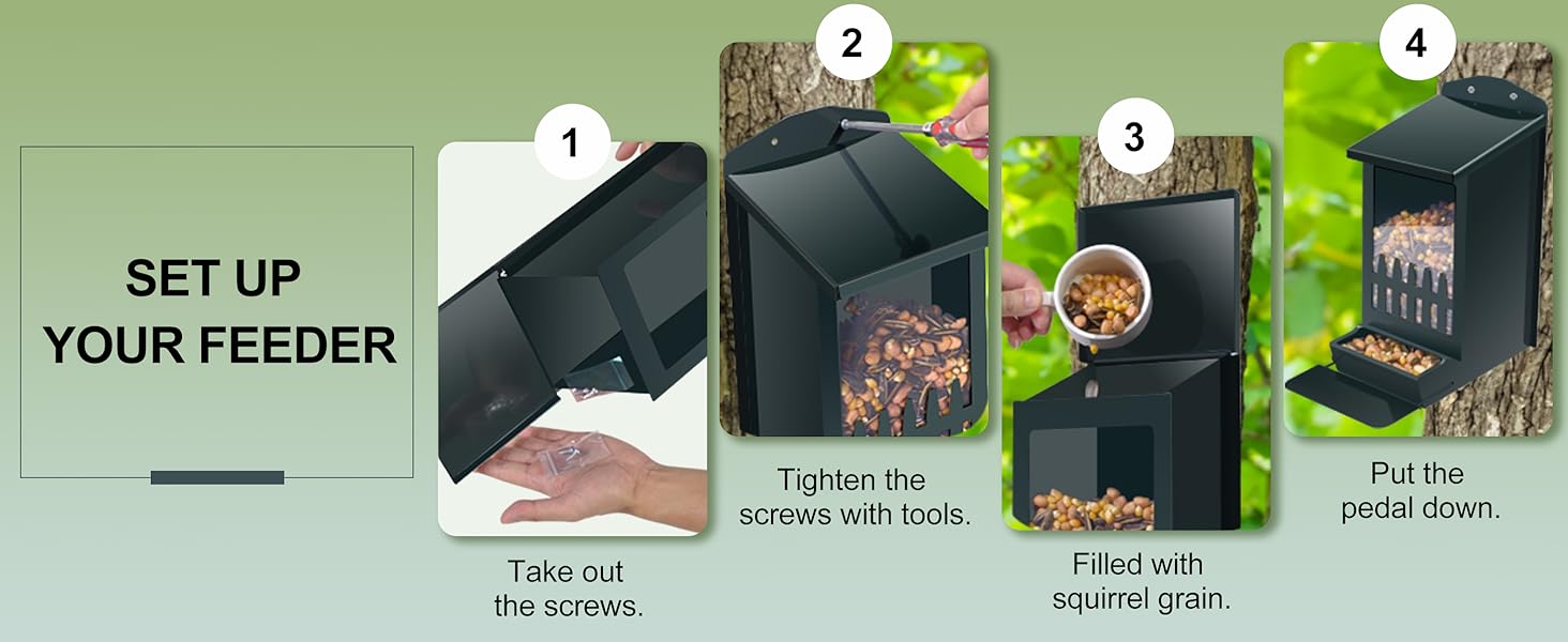 Wildpark Squirrel Feeder for Hanging Outside Tree，Mini Chipmunk Outdoors Squirrel Picnic Bench Feeders Table，Funny Metal House Boxes，Stronger Than Wooden Structure