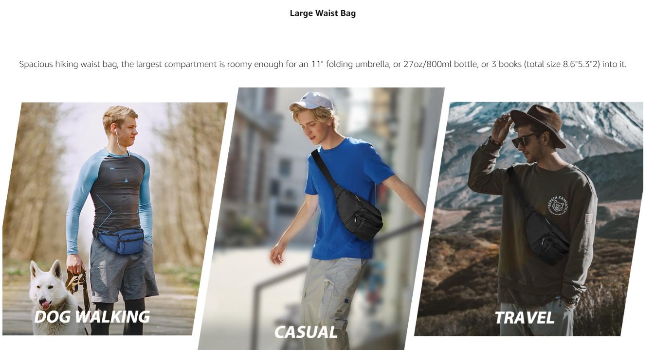 NOOLA Fanny Pack Waist Bag for Men Women, Lightweight Waist Pack with Water Bottle Holder, Adjustable Belt Bag with Multi-Pockets for Hiking, Dog Walking, Outdoor, Cycling, Running, Travel, Black