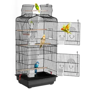39-Inch Hanging Metal Bird Cage for Parakeets, Cockatiels, and Small Parrots - Large Indoor Flight Cage with Removable Tray, Easy-Clean Wire Mesh, Front Door with Secure Latch, Durable Sturdy Construction for Spacious Roosting