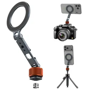 Magnetic Phone Mount Holder with 1/4" & 3/8" Screw Cold Shoe Adapter for Camera Tripod 360° Adjustable Foldable Stand Phone